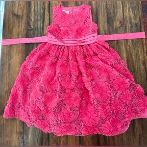 Kids Charming pink formal dress with floral and sequin details w/satin tie.